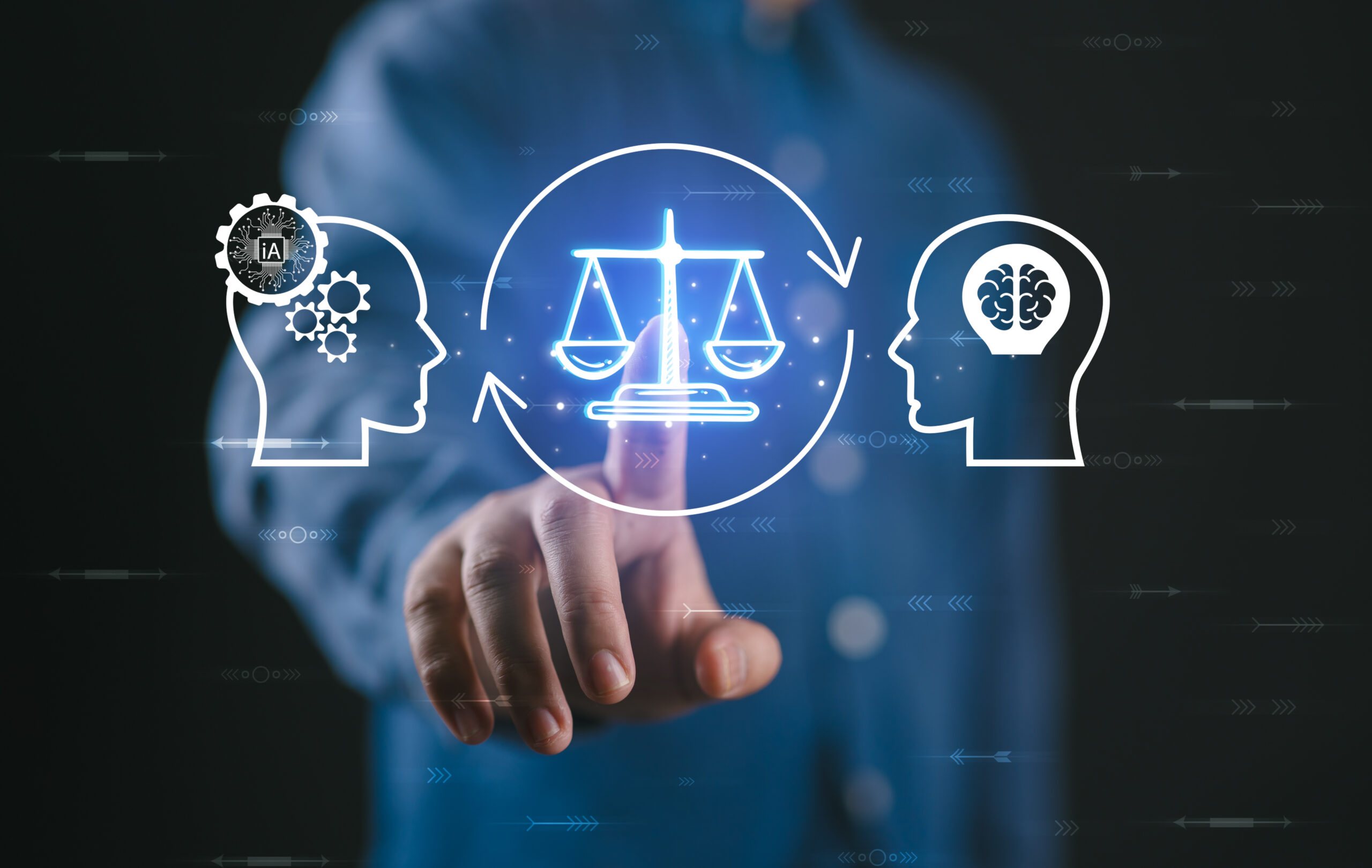 AI ethics or AI Law concept. Developing AI codes of ethics. Compliance, regulation, standard , business policy and responsibility for guarding against unintended bias in machine learning algorithms.